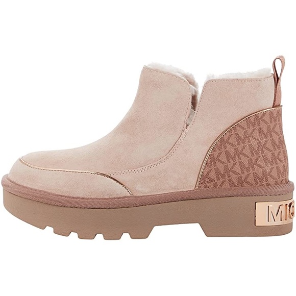 New Michael Kors Alfie Pink Fawn Rose Gold Suede Monogram Boot - Picture 5 of 15